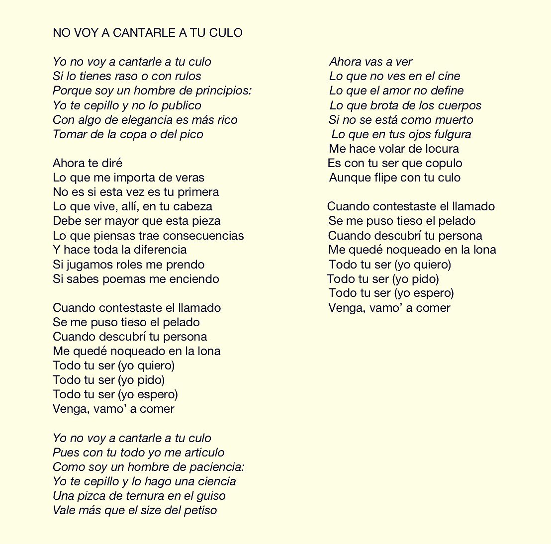 Pedro_Aznar's tweet photo. 📣 No voy a cantarle a tu culo

✔️ Una de las canciones del nuevo disco doble “El mundo no se hizo en dos dias”

✔️ Disponible en todas las disquerias y plataformas digitales! https://t.co/QwUUrLPzpv