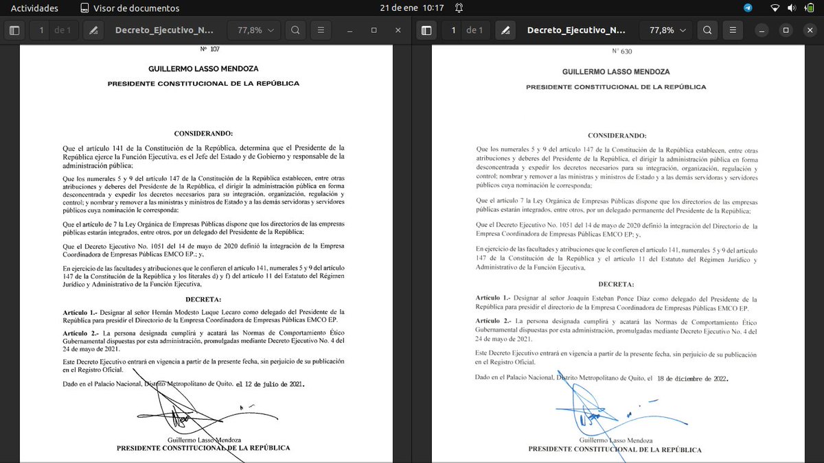 santidavid's tweet photo. El 22 diciembre 2022, Lasso le dijo a Carlos Vera que Hernan Luque Lecaro había renunciado a @EMCOEP.
Hoy 22 enero 2023, Lasso le dijo a Milton Perez que fue él quien despidió a Hernán Luque Lecaro debido a que no tenía confianza en su gestión.
El decreto se firmó el 18 dic 2022: https://t.co/wPz9WavQtv