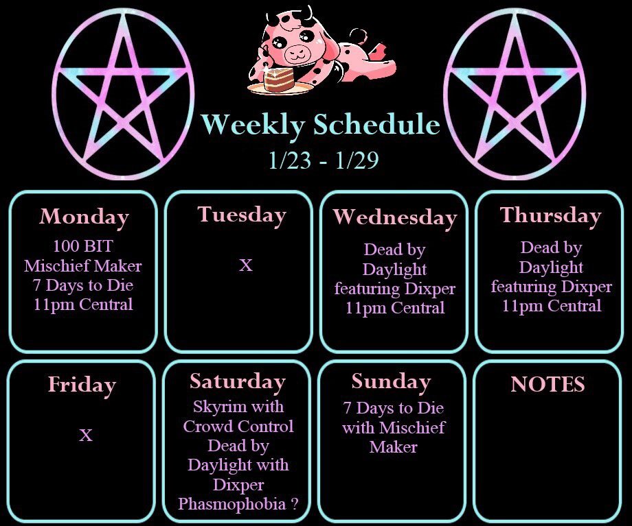 thebigmamalisa's tweet image. Tonight is DBD! Here is the next schedule!!! Special 100 Bit #mischiefmaker on Monday for @7DaystoDie