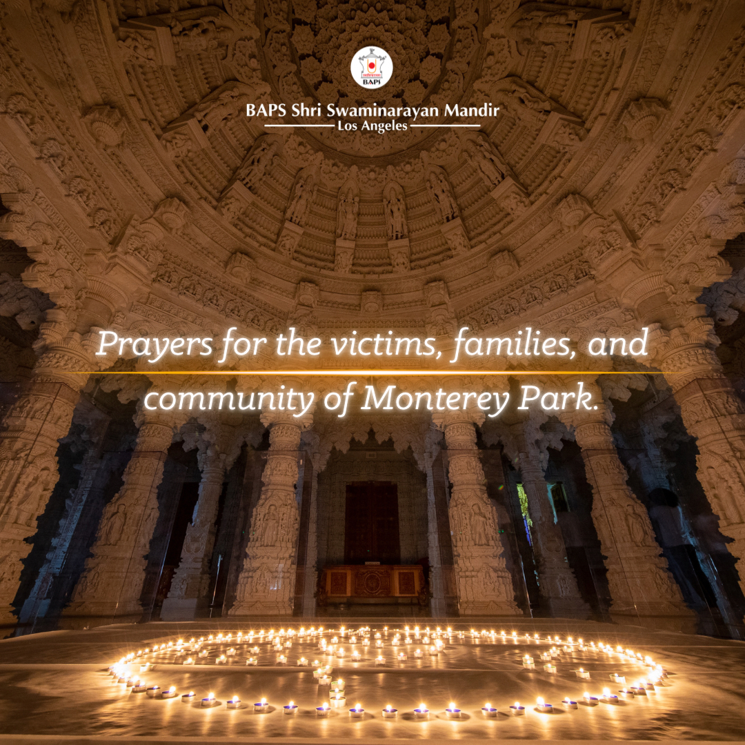 bapslosangeles's tweet photo. In the wake of last night’s horrific shooting in Monterey Park, CA, #BAPSLosAngeles offered our sincerest prayers for the victims, families and community of Monterey Park in today’s weekly Sunday assembly. We stand united against all forms of hate &amp; violence. https://t.co/Nmvp4LzFEs