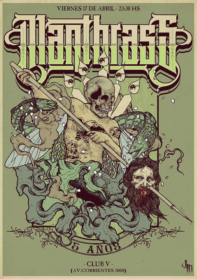 Manthrass's tweet image. Éste 2023 @Manthrass celebra 13 años de su debut. Una de las fechas que más recordamos, es el show 5° aniversario que festejamos en #ClubCalavera el 17 de abril del 2015. El póster es una obra de arte para enmarcar!!
Illustration by @jvanmachado
#Manthrass #HeavyBlues #HeavyMetal