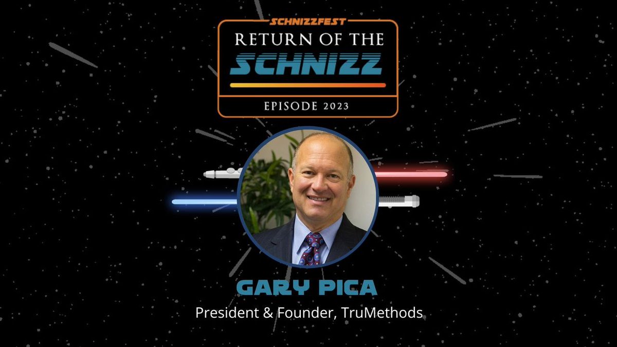 TruMethods's tweet photo. Are you looking forward to hearing @garypica's  annual "transformative concept" at this week's #Schnizzfest in Phoenix, AZ? We sure are! 🤠

Pack your bags and see you tomorrow at the welcome reception! https://t.co/o2axg5PqId