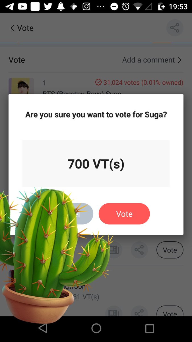 Crazy184ever's tweet photo. @YTarmyMx @BTS_twt Votos semanales para Suga 👋
#NopalitosTeam 🌵
#BTS #방탄소년단 @BTS_twt https://t.co/uCrRW52Y2k