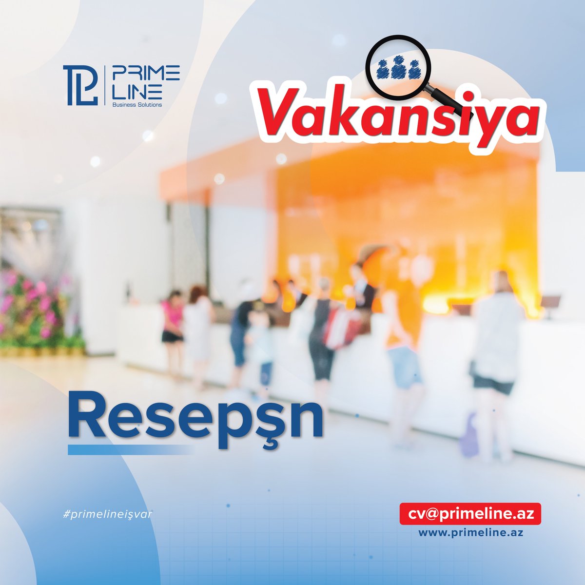 prime_line's tweet image. Vakansiya – Resepşn 👩🏼‍💻

🔷 Sektorlar: Tibb
🔷 Şəhər: Bakı, Azərbaycan

CV-nizi cv@primeline.az elektron ünvanına vakansiyanın adını “Reception” yazaraq göndərməyiniz xahiş olunur.

📬 cv@primeline.az
🌏 primeline.az
#primeline #isvar