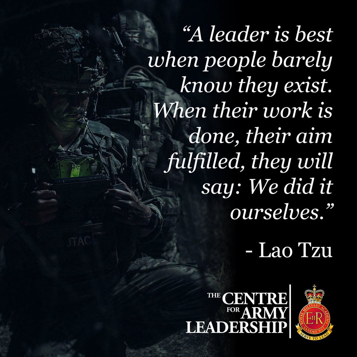 Do teams work for great leaders or do leaders work to make their teams great? “A leaders is best when people barely know they exist. When their work is done, their aim fulfilled, they will say: we did it ourselves.” - Lao Tau #ArmyLeadership #LeaderDevelopment #motivationmonday