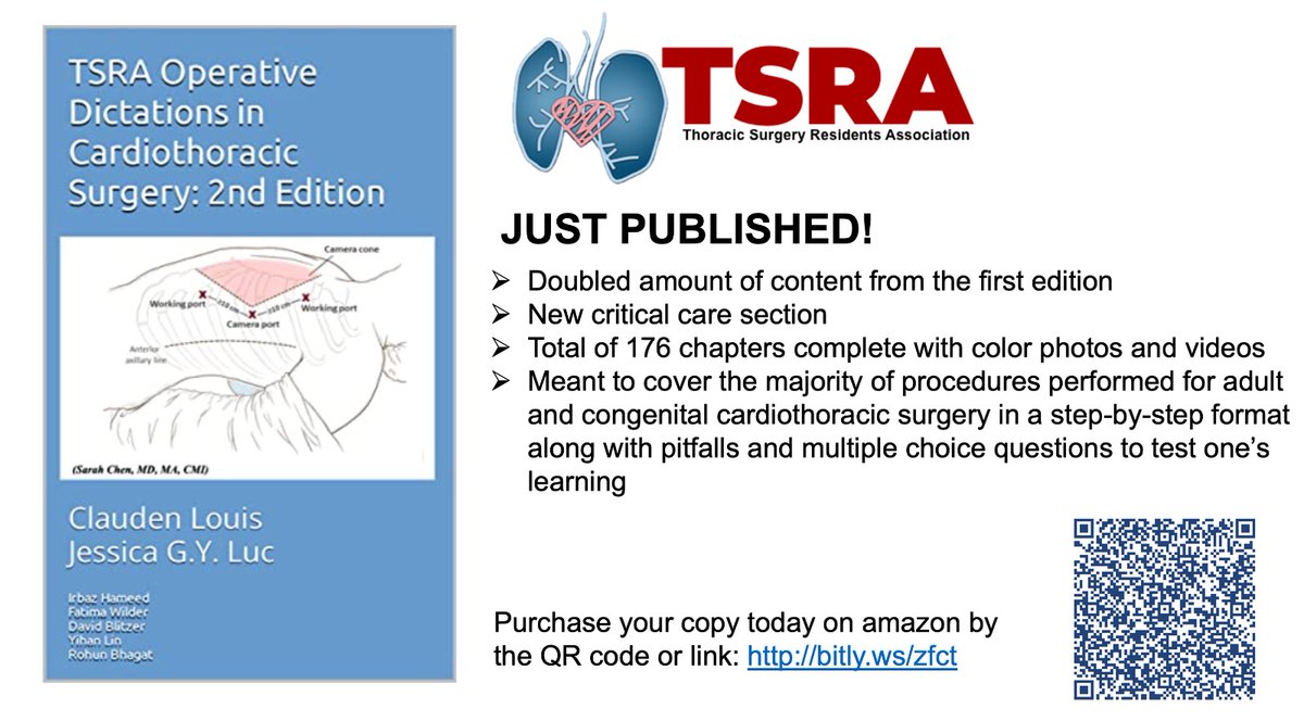 TSRA (@tsra_official) on Twitter photo We are thrilled to announce the launch of our new textbook by trainees for trainees this weekend at #STS2023 <a href="/STS_CTsurgery/">The Society of Thoracic Surgeons</a> entitled "TSRA Operative Dictations in #CTSurgery, 2nd Edition"! Purchase your copy here today on amazon - bitly.ws/zfct We are thrilled to announce the launch of our new textbook by trainees for trainees this weekend at #STS2023 <a href="/STS_CTsurgery/">The Society of Thoracic Surgeons</a> entitled "TSRA Operative Dictations in #CTSurgery, 2nd Edition"! Purchase your copy here today on amazon - bitly.ws/zfct