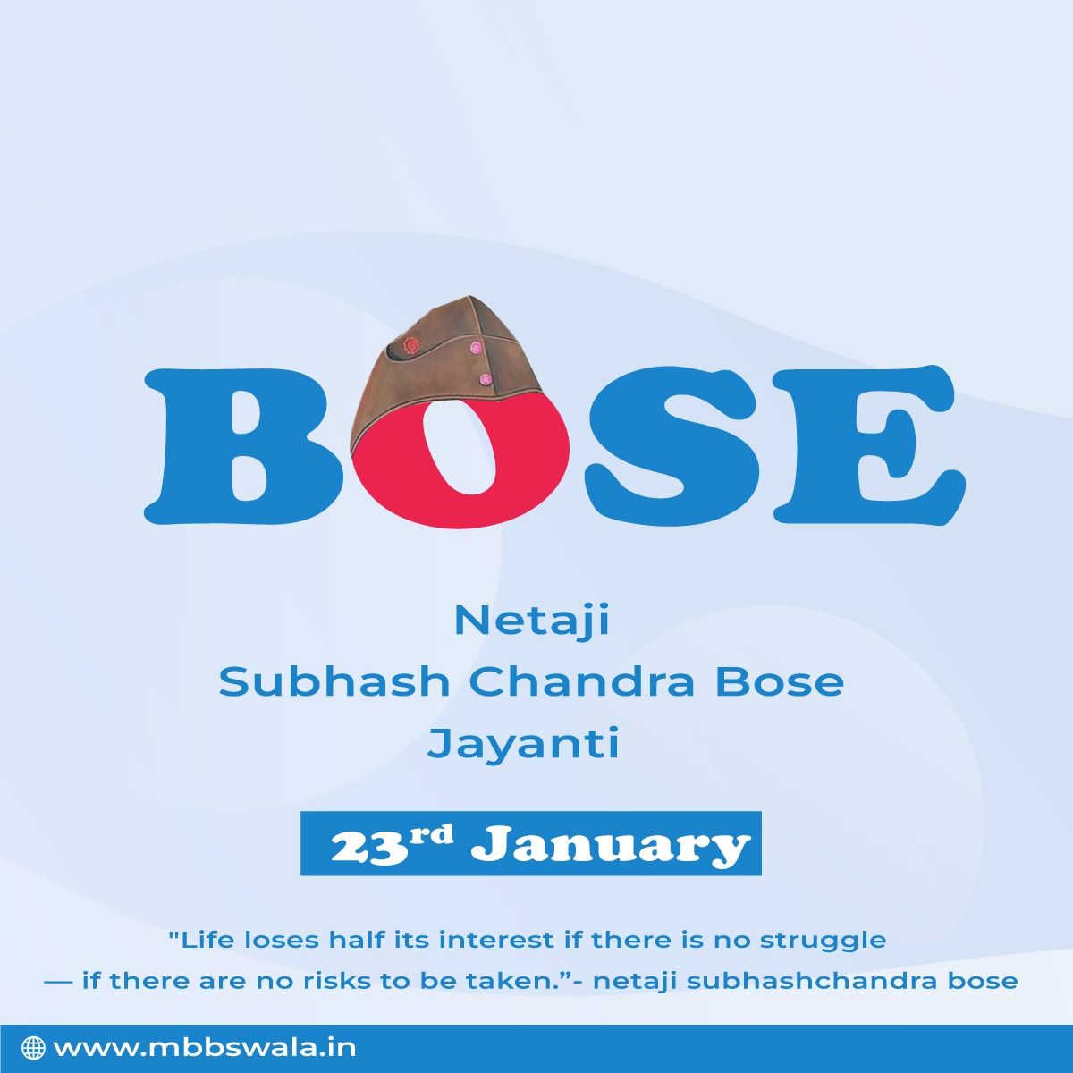 mbbswala21's tweet photo. "Life loses half its interest if there is no struggle 
 if there are no risks to be taken."
- netaji subhashchandra bose
:
:
:
:
:
:
#mbbswala #Bhopal #madhyapradesh #aspirants #doctor #doc #neetcounselling https://t.co/3DSGhn8BHn