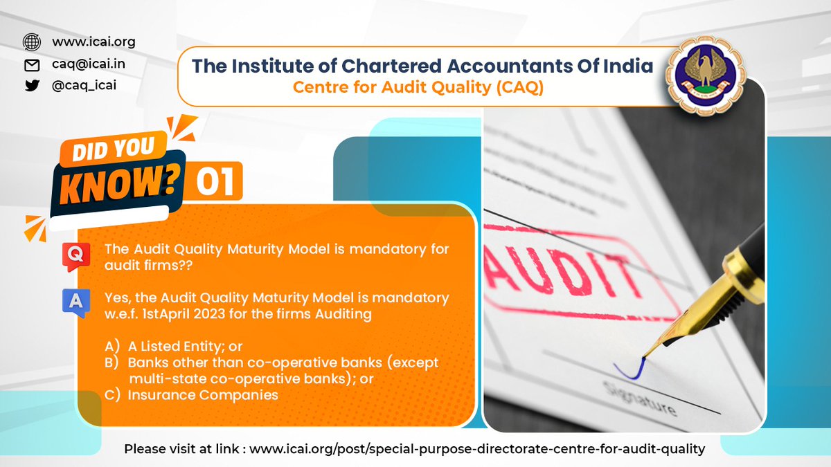 caq_icai's tweet photo. @theicai @CaDurgeshkabra
@CaRANJEET @drdebashismitra
@AniketTalati @cavishaldoshi
@CASripriyaK @CAkemishaSoni
#DidYouKnow #auditqualitymaturitymodel #aqmm #mandatory #auditfirms https://t.co/7mQS0dkGTO