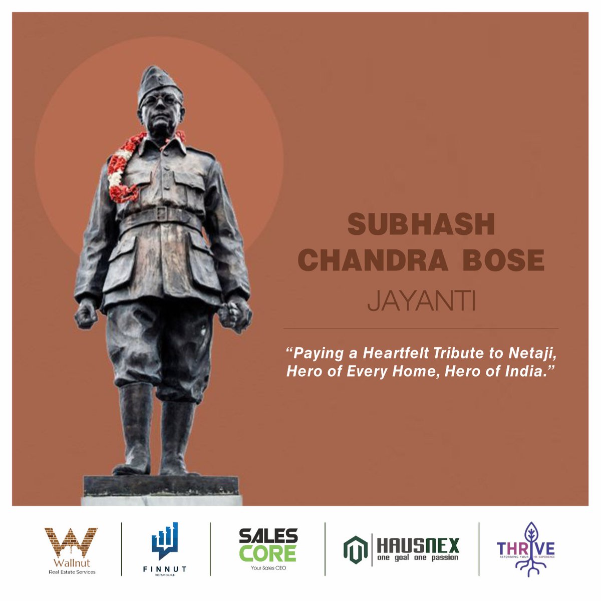 WallnutServices's tweet photo. "On the occasion of Subhash Chandra Bose Jayanti, let us express our gratitude to the true national hero who battled for us until the very end"
#wallnutservices #netaji #subhashchandrabose #freedomfighter #realestate #realestatemumbai #realestatefinance https://t.co/0bOQhEIxgs