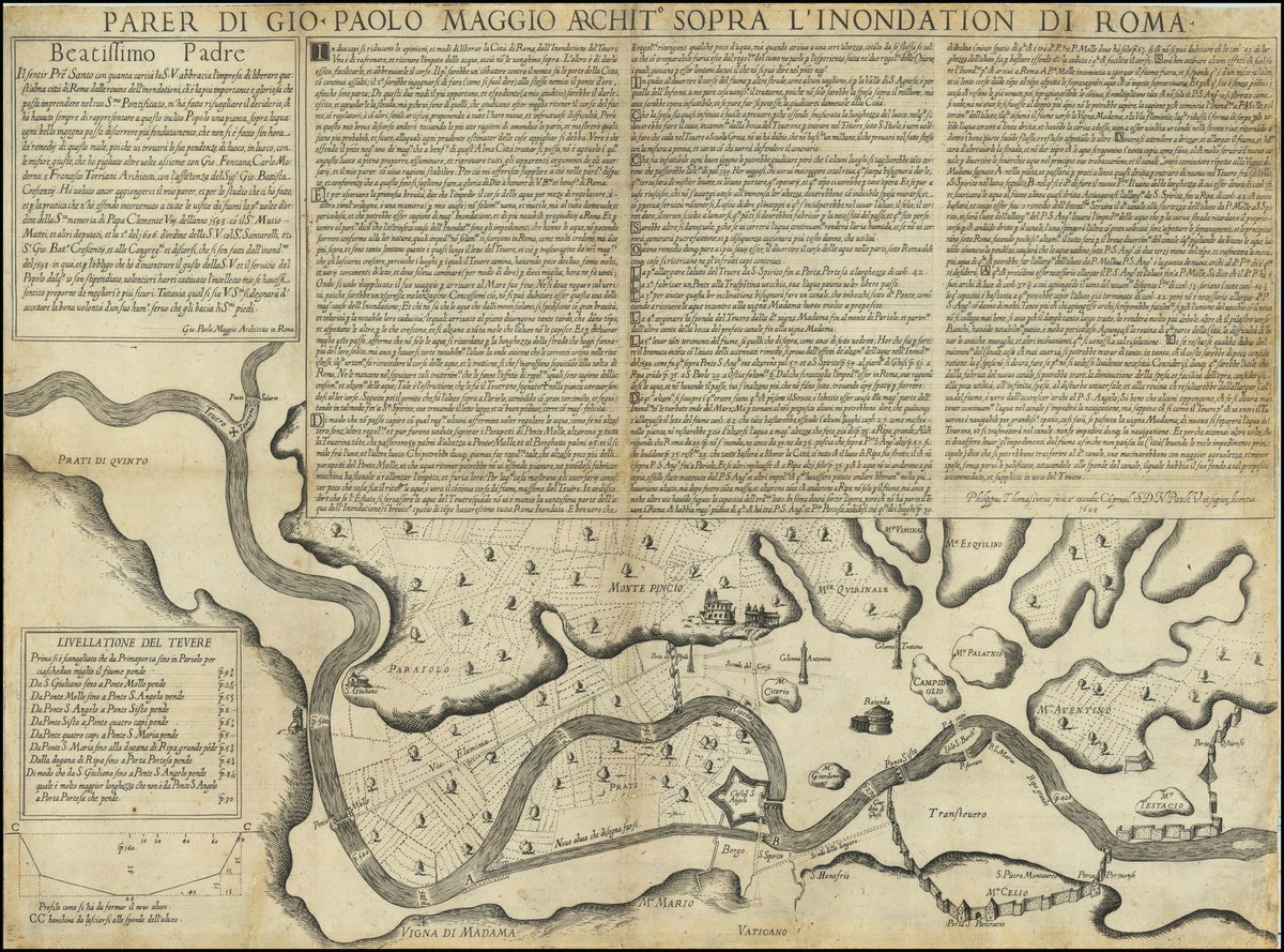 This is Giovanni Paolo Maggio's extremely rare map addressing the flood control problems faced by Rome and its environs (1608). 

Find out more about flood prevention, and maps, here: raremaps.com/gallery/detail…

#maps #floods #Rome
