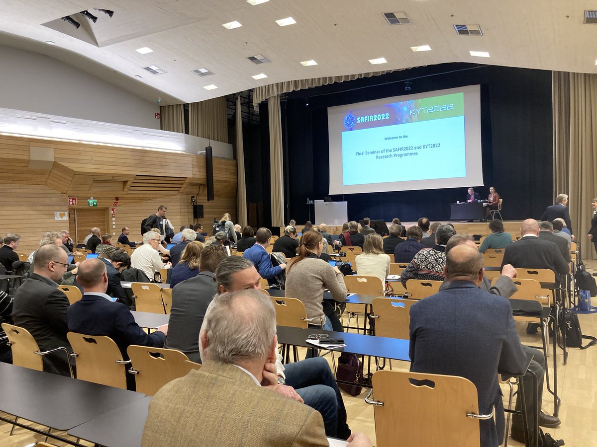 Starting the final seminar of national nuclear energy research programmes SAFIR2022 and KYT2022. These have been 4-year programmes focusing on nuclear safety and waste management, respectively.

See safir2022.vtt.fi

Chairs <a href="/JormaAurela/">Jorma Aurela</a> and <a href="/LindaKumpula/">Linda Kumpula</a>