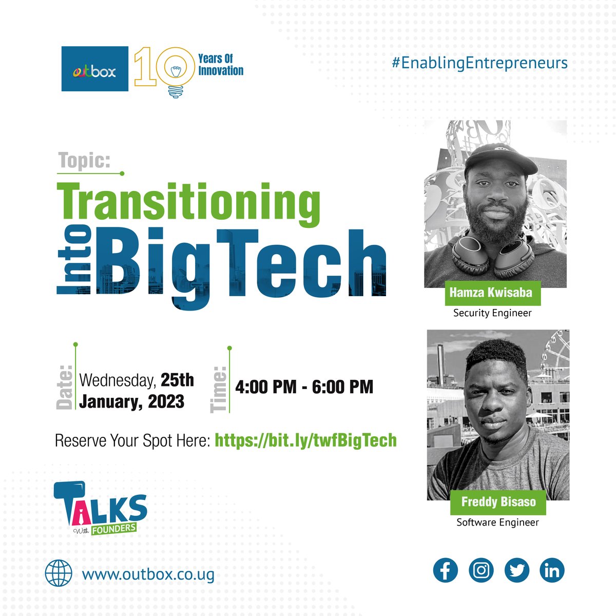Join us this Wednesday, 25th January 2023, from 4:00 pm to 6:00 pm <a href="/OutboxHub/">Outbox</a> to learn about:

How best you can position yourself in the tech industry and tactics you can leverage in the face of new innovations.

#TalksWithFounders.