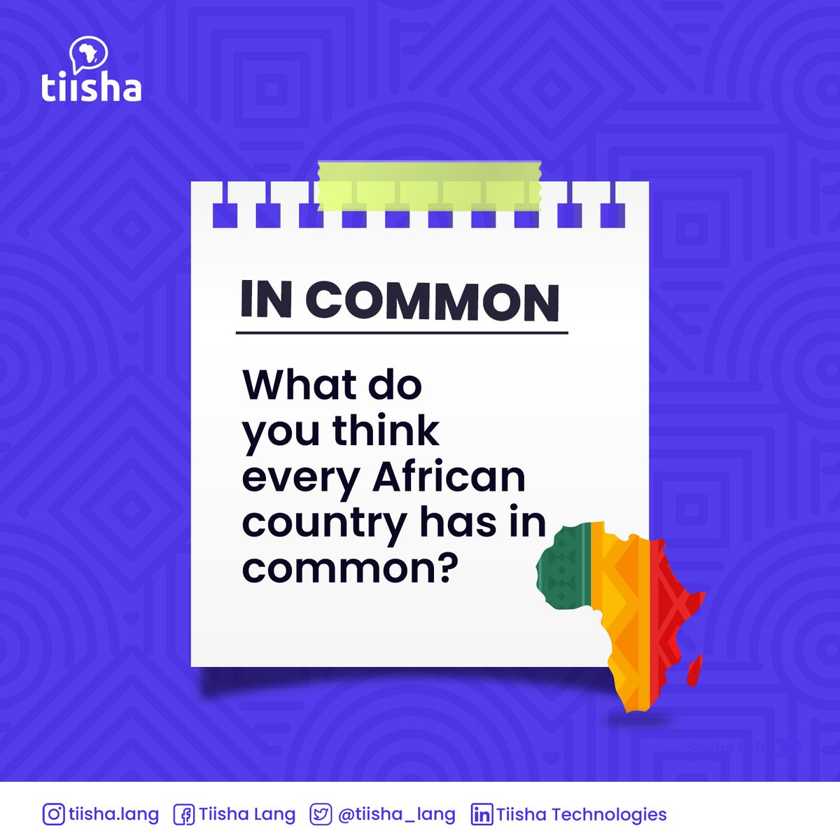 Since all African countries share one continent, surely there must be something they have in common.

Feel free to share your thoughts with us in the comment section.

Happy Monday!😊

#monday #africa #languages #tiisha