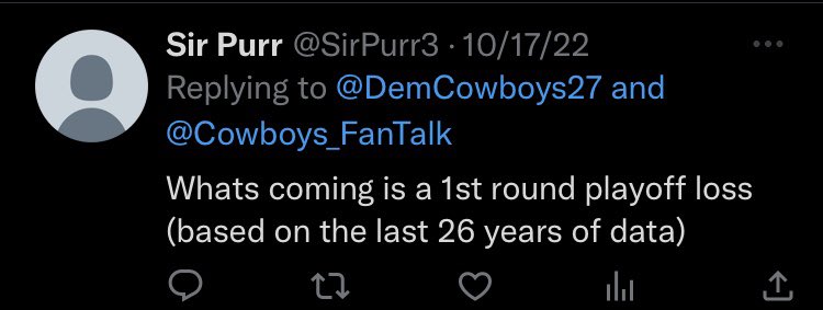 SirPurr3's tweet photo. @DemCowboys27 This 🤡 was pretty close to being right back in October when you were talking that 🗑️ after losing in Philly😂😂😂 https://t.co/r2HJ6MiBqR