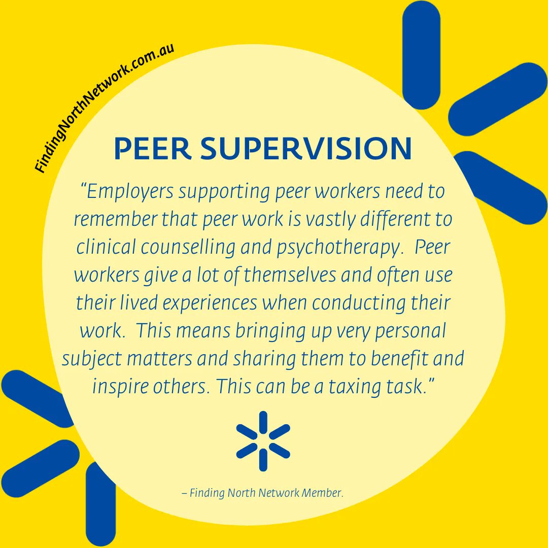 findingnorthau's tweet image. If you are a peer worker or someone who uses their lived experience as part of their work, speak to your employer about specialised peer supervision.  Taking care of yourself is just as important as helping others. #livedexperience #peerwork #peersupervision #findingnorthnetwork