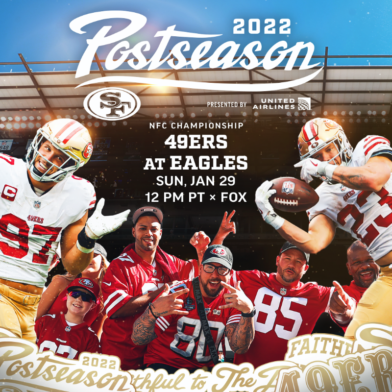49ers's tweet photo. We ain't done yet. Next stop, the NFC Championship.