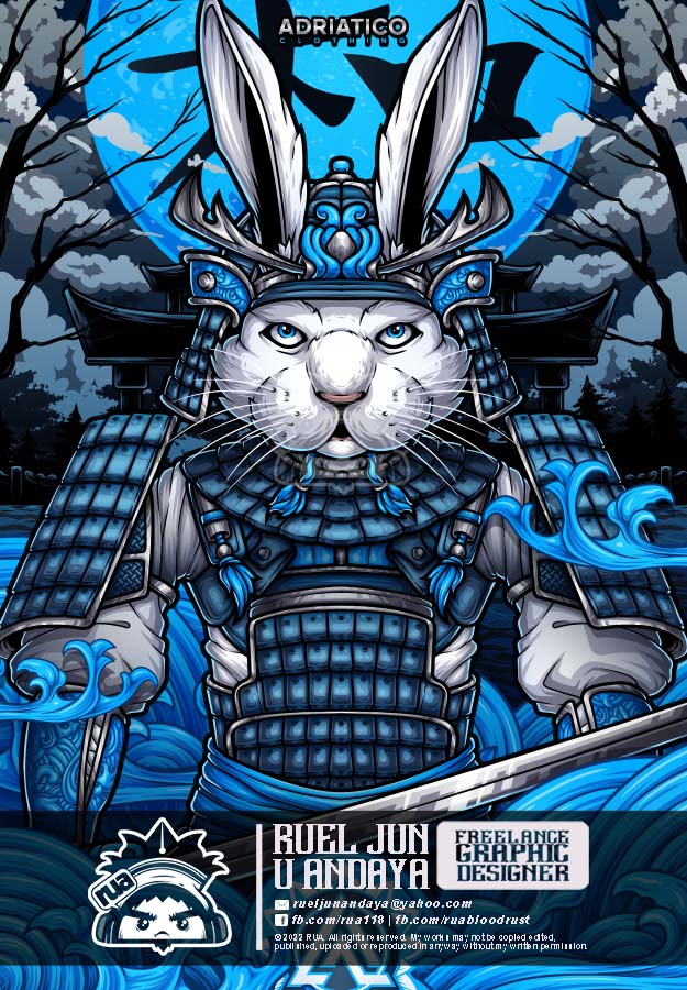 RUAarts118's tweet photo. share :2023 Year of the Rabbit Collection 1/3
Bunny Samurai

full sublimation design done for Adriatico clothing https://t.co/QjzaN898gv