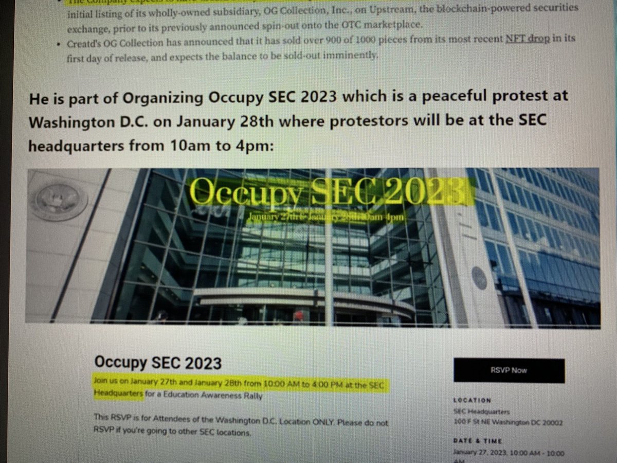 radiowavesss's tweet photo. $DVLP #DVLP $dvlp A peaceful protest at Washington DC on January 28th at the SEC headquarters from 10am to 4 pm. Good to see CEO’s fighting back. Having lawyers investigate into this illegal practice is a good thing for all small caps.👍🏻💎📈🚀🎳 https://t.co/ML7DcpxQMj