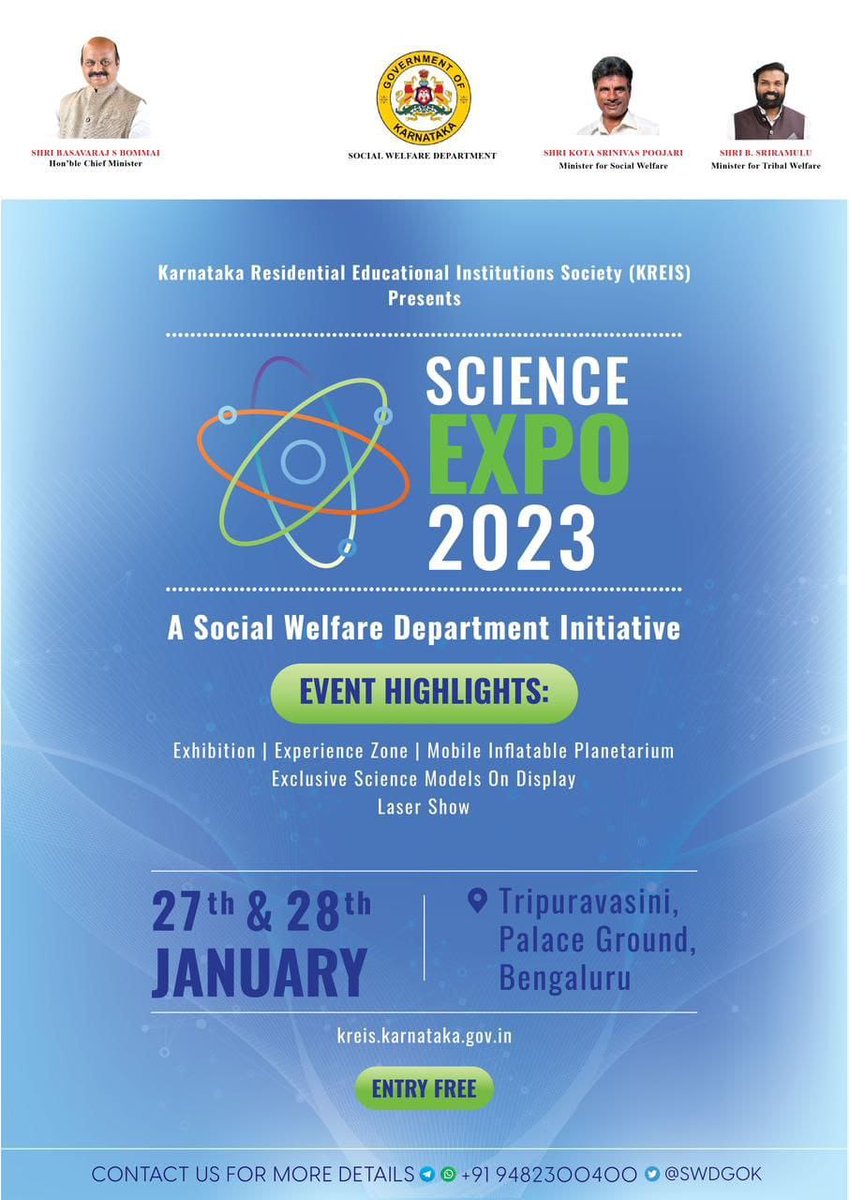 This is an interesting initiative by the Department of Social Welfare @SWDGok for all Students.
#Scienceexpo2023

<a href="/Captain_Mani72/">Manivannan P 🇮🇳</a>
<a href="/Pundaleekmech/">PUNDALEEK ANAWAL</a>