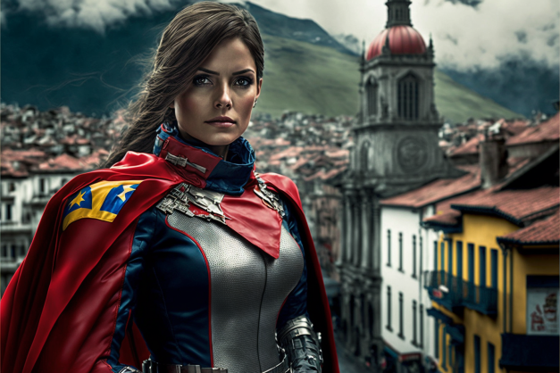 Pepelusap's tweet photo. 🦸‍♀️Ciudades del Ecuador si fueran súper heroínas, imágenes hechas con Inteligencia Artificial. Llegaron las fuerzas del bien para detener a los villanos del Ecuador.

🤔¿Cuál es tu súper heroína favorita? Abro 🧵...

Quito. https://t.co/RGux2LnhIt