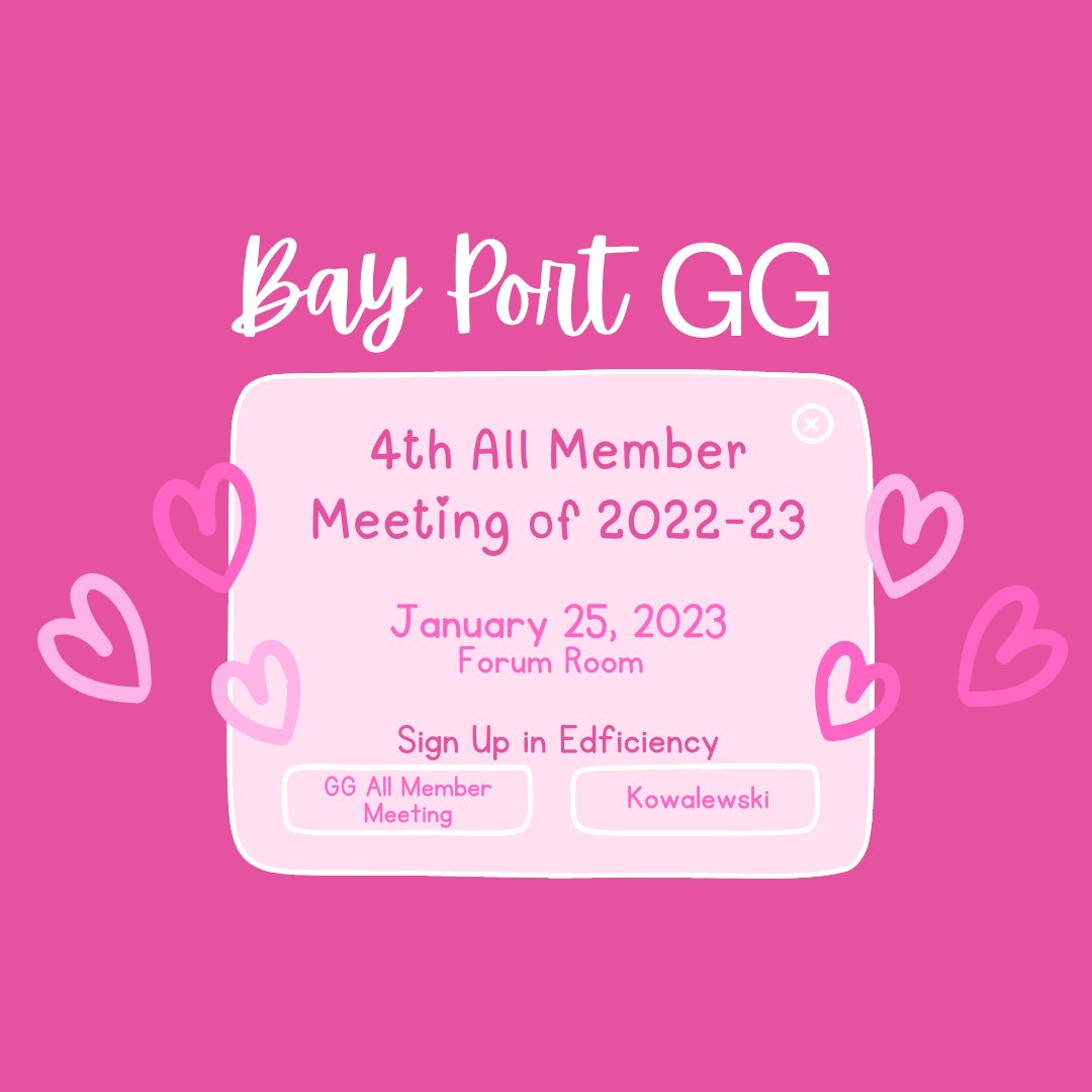 bayport_gg's tweet photo. Come and join us this Wednesday, January 25th, in the Forum Room for our 4th All Member Meeting! Sign up in Edficiency💓 #ggmovement https://t.co/lMQKNx79DL