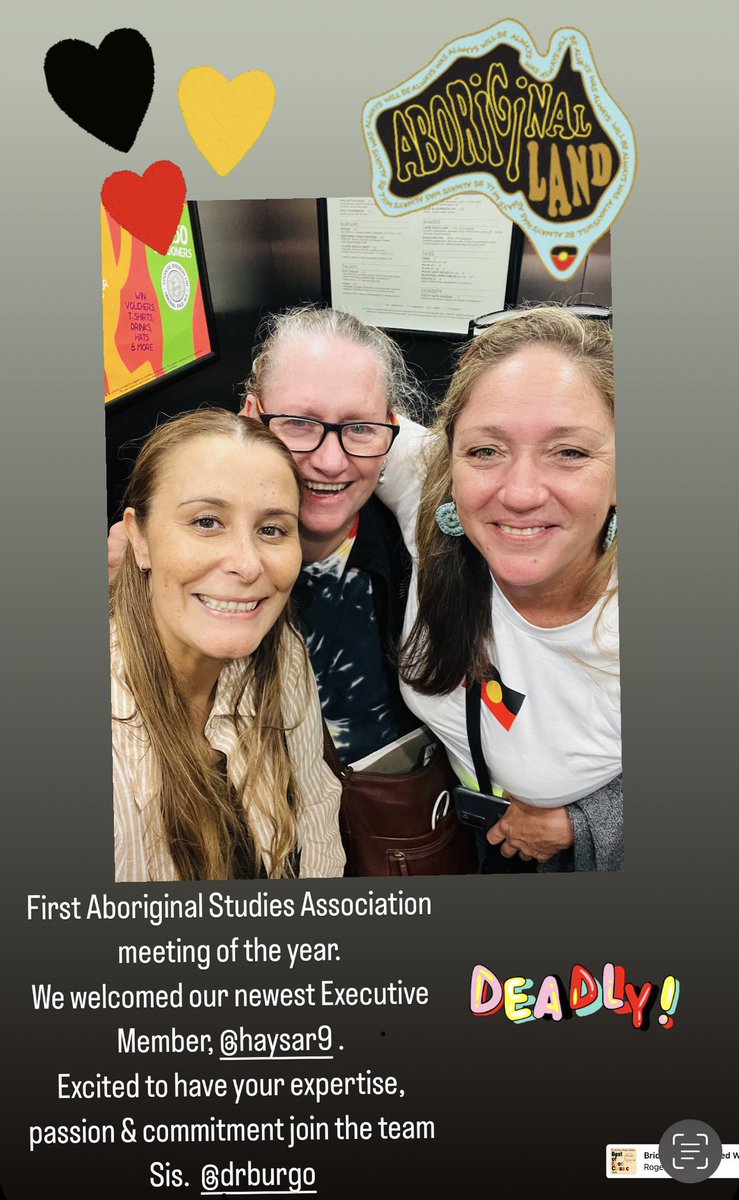 First Aboriginal Studies Association meeting of the year. We’re excited to welcome our newest Executive Member, our deadly Sis @haysar9. Grateful to have your knowledge, skills & expertise join the team Sis. 
#aboriginaleducation #aboriginalstudies
🖤💛❤️