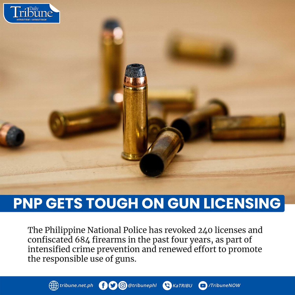 tribunephl's tweet photo. “These revocations send a clear message that we will take action against those who use or possess firearms illegally,” Col. Kenneth Lucas, PNP Firearms and Explosive Office chief said.

https://t.co/Saup35pepc

#gunlicensing    
#firearms    
#DailyTribune https://t.co/GhsWtBRlEu