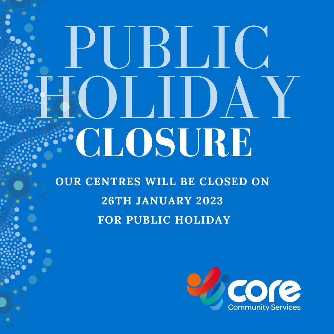 On 26th January 2023, our centres will be closed on public holiday.

Our services and centres will resume operating on 27th January 2023. 

#publicholiday #NSW #fairfield