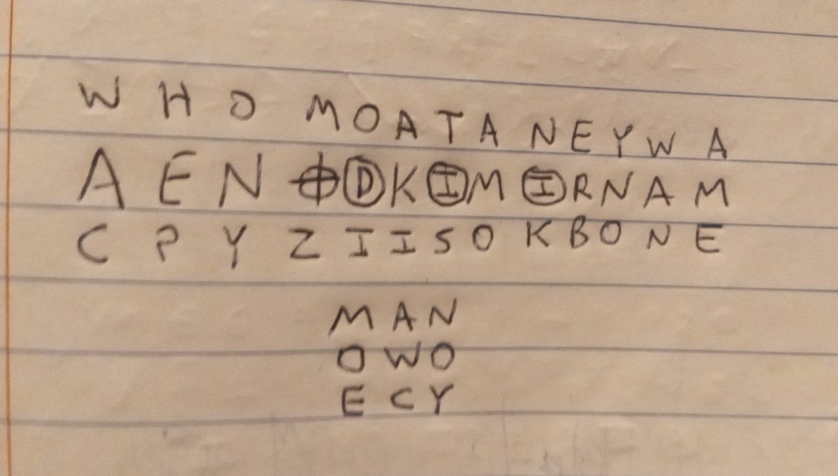EcclesiaRocks's tweet photo. A possible #ZodiacKiller "My name is" cipher solution
My name is "(D)(I)(I)"
Wach eponym ⌖ Zodiak. It is a moniker, by now a name
#Z13 / #Z39 #SplitAlphabet #Cipher #SanFrancisco #California #Cryptography #Breaking_news @FBI @SFPD https://t.co/wksN43msQ9