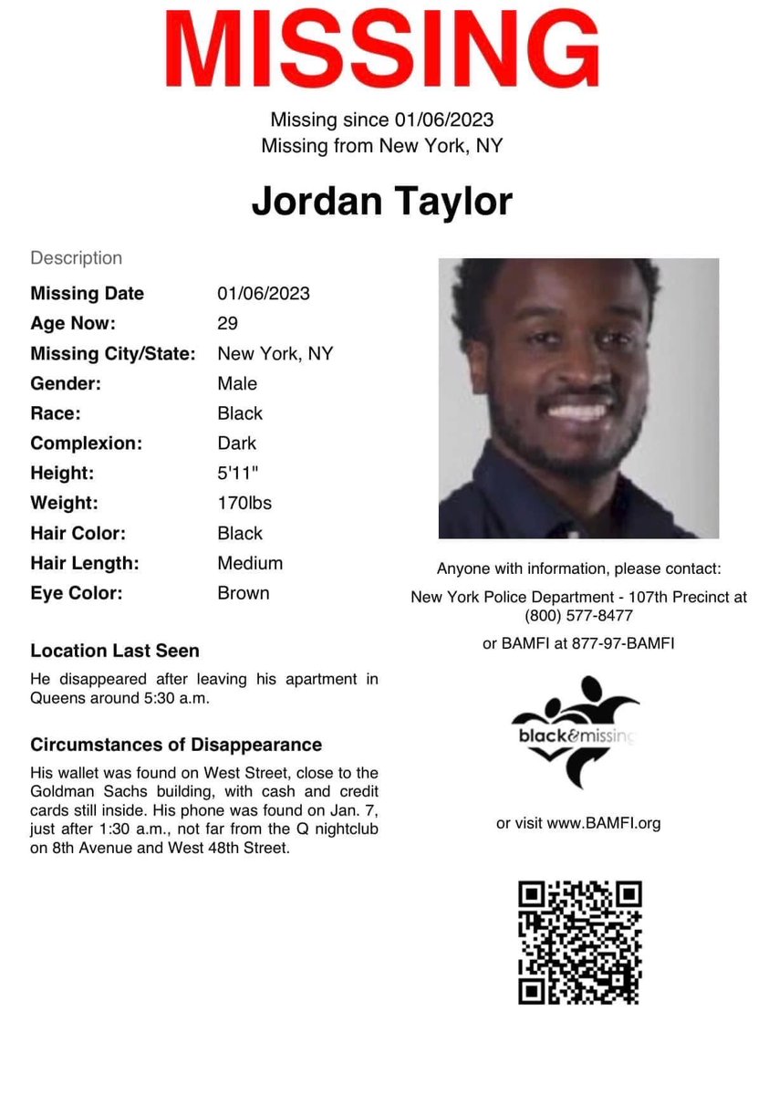 I am sorry but I need for this man to have as many retweets as everybody else. Come on y’all. #jordantaylor #missingperson #blackandmissing #BLM ##newyork