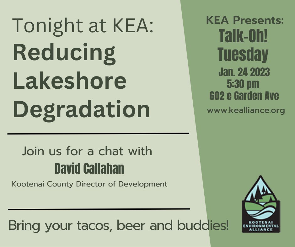 Can't wait to see you tonight at KEA! Dave Callahan will be here to explain what's happening along our shoreline, why it matters, and what you can do to help. Bring your questions, a friend and beer — it's time to Talk-Oh!
