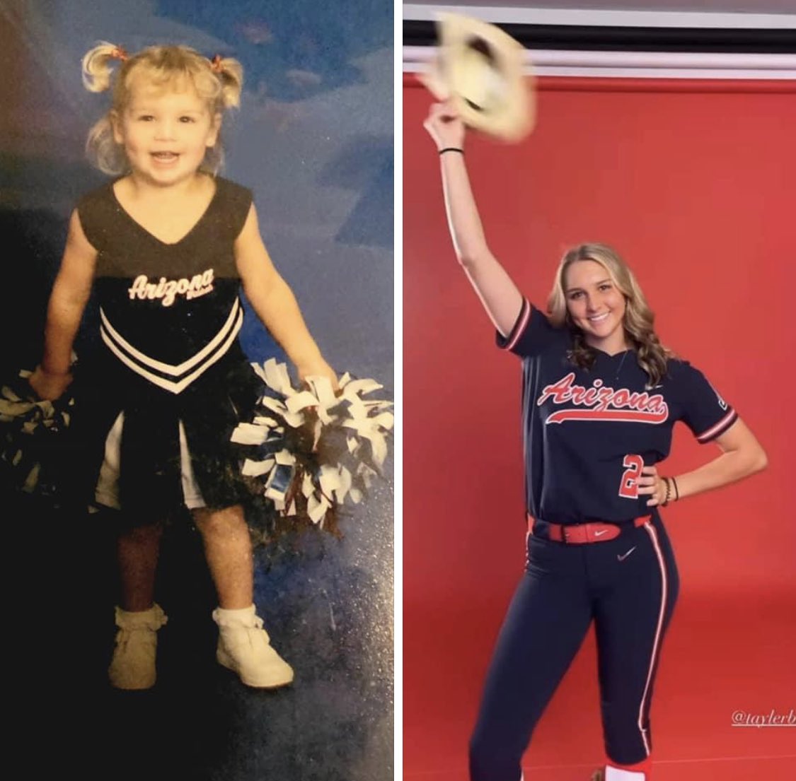 Looks like it was meant to be @Taylerbiehl20. But really a cheerleading outfit 🤣🤣.          @ArizonaSoftball