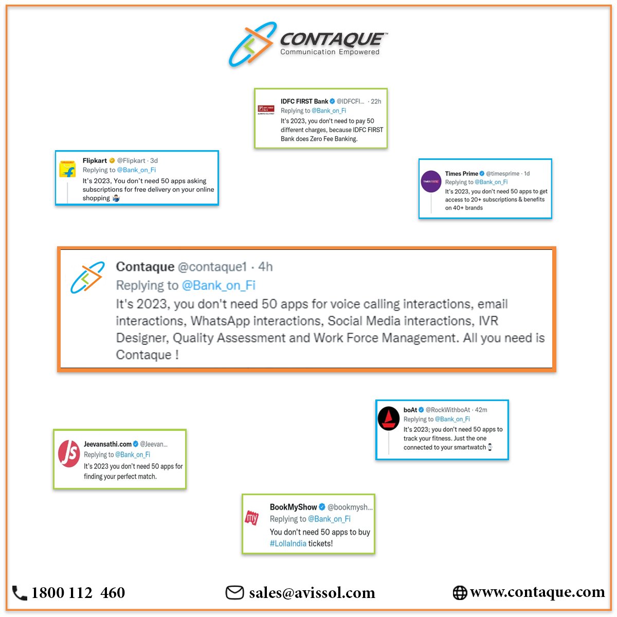 contaque1's tweet image. With Contaque, you will get exactly what you want.
No extra, unnecessary, gimmicky features to raise your investment costs.
Get in touch today !
contaque.com

Hashtags for twitter -
#contaque #customisedsolution #cpaas #csaas #contactcenter #omnichannel