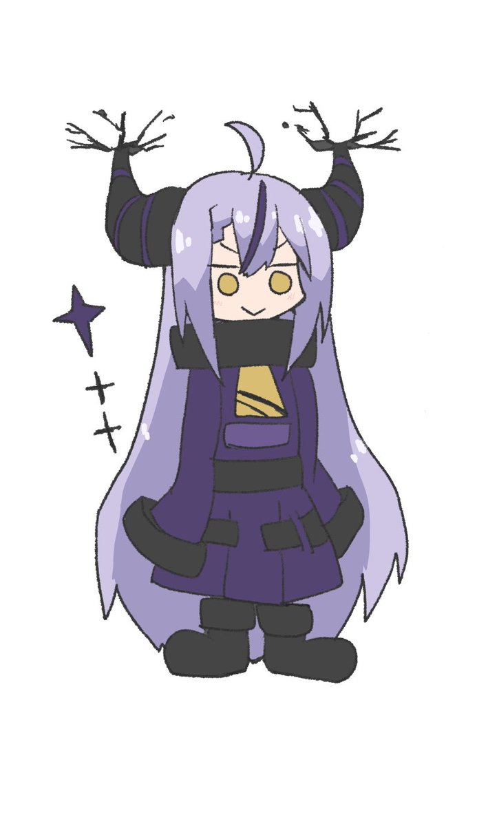 la+ darknesss 1girl solo horns long hair striped horns ahoge purple hair  illustration images