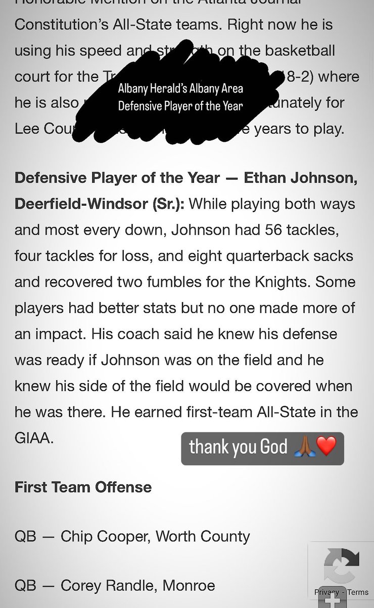 Extremely blessed to be named the Albany Herald’s All Albany Area Defensive Player of the Year. Thankful for the teammates and coaches who made this possible. #AGTG 🙏🏾✝️ <a href="/Albany_Herald/">The Albany Herald</a>