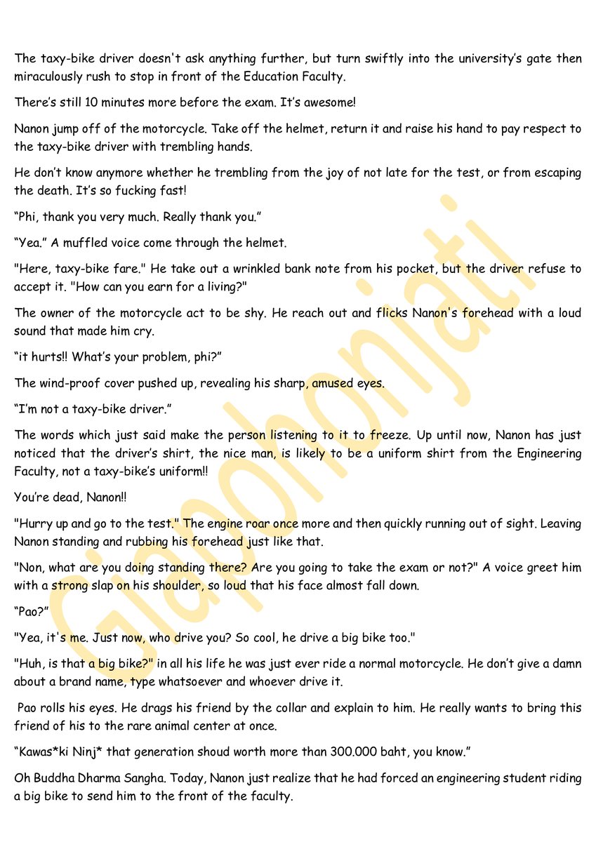 listdw's tweet photo. I translate 1 chapter first. Please give me your feed back whether you want me to continue or not.

title : วินนี้สีเลือดหมู (Taxy-bike driver in crimson shirt)
author : @Iam_lazysheep 
status : ongoing
ML : Saifah &amp; Nanon

link raw : https://t.co/ckZAJLFdnC https://t.co/4hXKiG1hGG