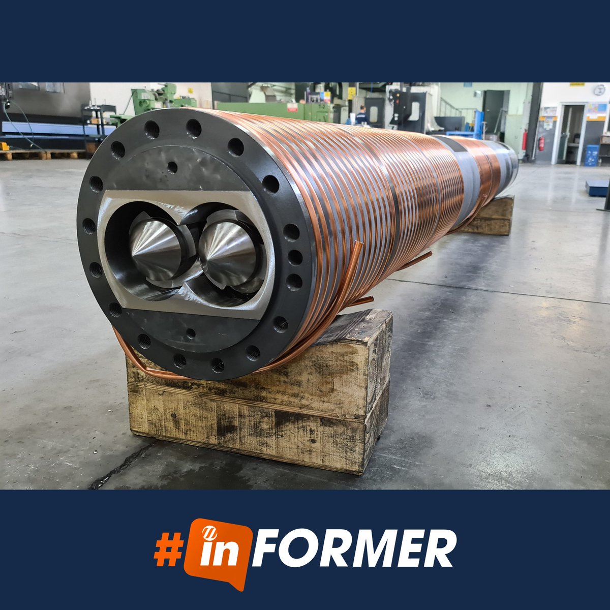 FormerMakine's tweet photo. Dry Blend PVC işlemede kullanılan ters dönüşlü çift vidaları PVC Boru, Profil, levha, Compund uygulamaları için 200 mm çapta 6m boya kadar  üretiyoruz. https://t.co/zwiLNGYncA
