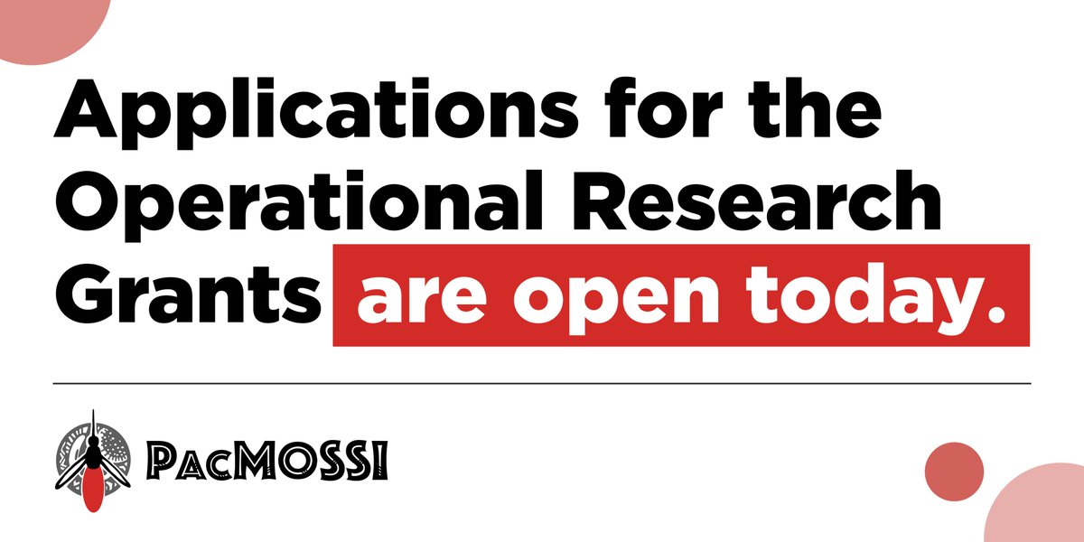 The PacMOSSI Operational Research Small Grant Scheme aims to strengthen the operational research capacity of Pacific islands ministry of health staff and their national collaborators 🦟🦟🦟 Applications open today for Round 2: pacmossi.org/operational-re…