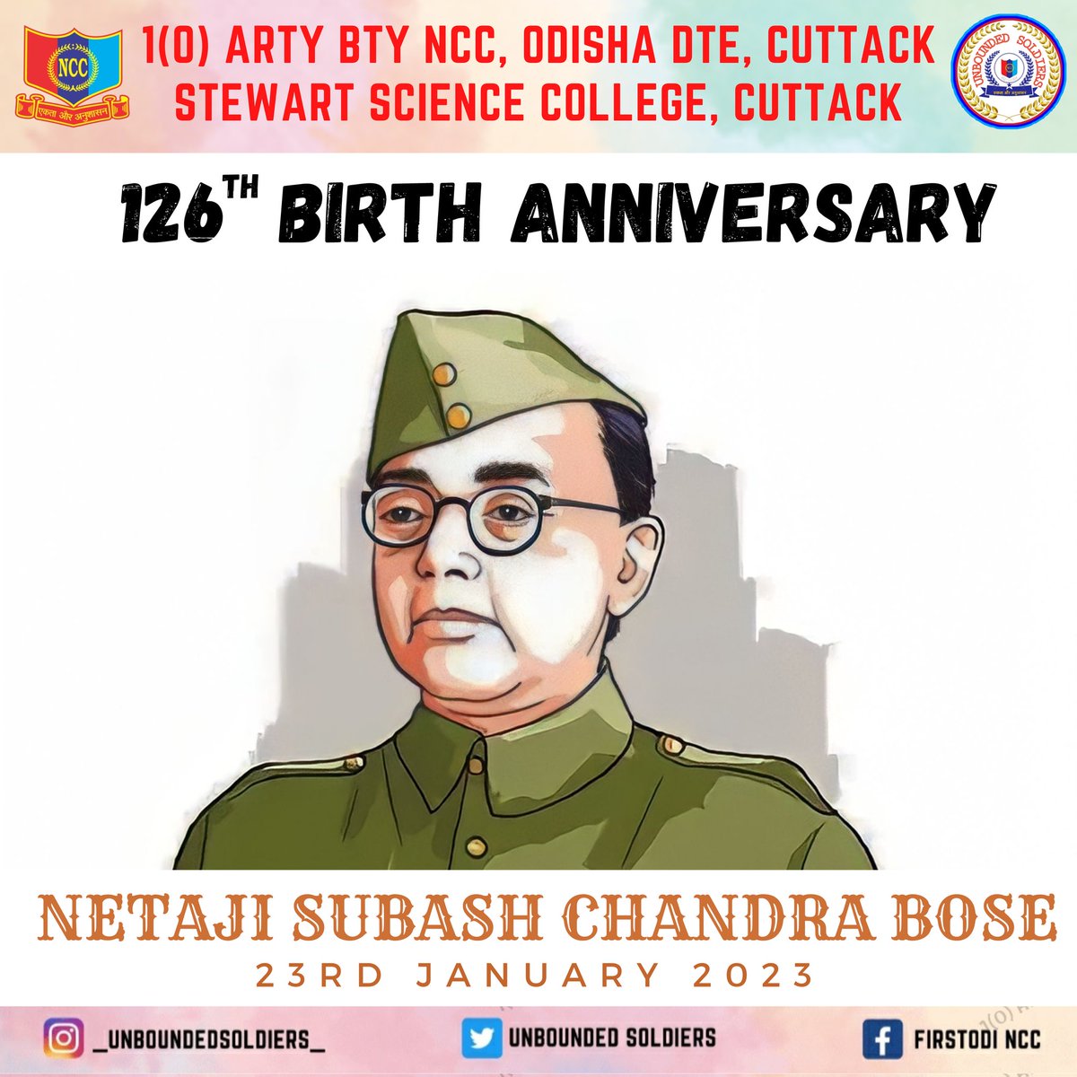 Unboundedarmy's tweet photo. We the cadets of Stewart sc. College under @OneODArtyBtyNCC have celebrated the 126th birth anniversary of #NetajiSubhasChandraBose in our college. 
@HQ_DG_NCC
@CuttackDM
@utkalpride
@kalinga_sagar
@CMO_Odisha
@SATTVIC_SOUL
@CuttackDM
@dcp_cuttack
@adgpi
@GovernorOdisha https://t.co/NucLdsjNHC