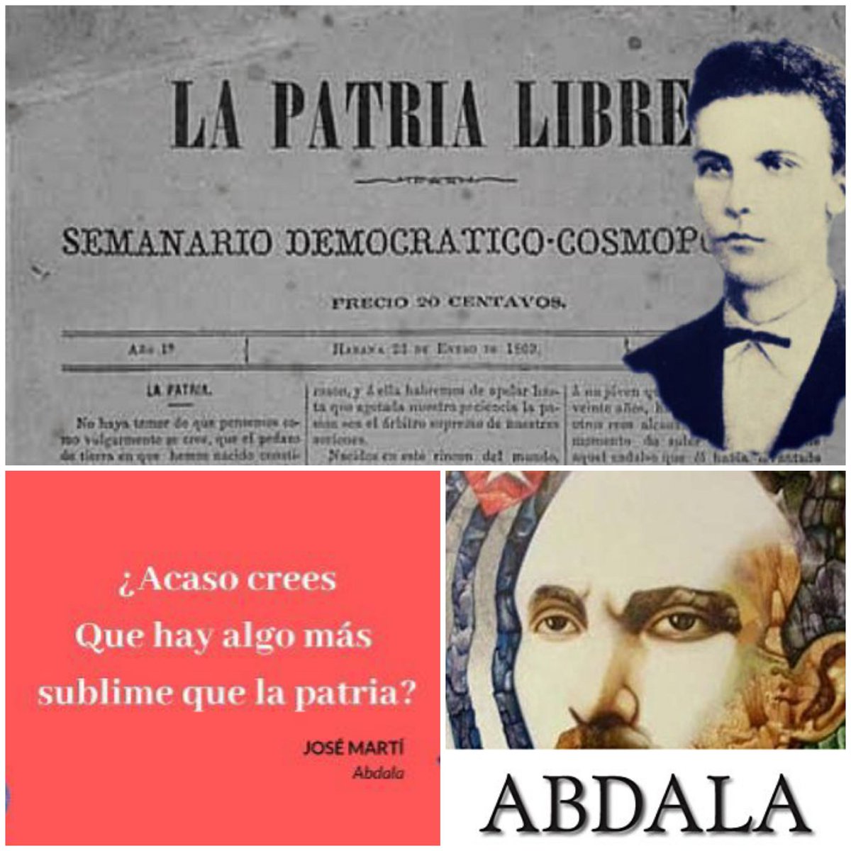 LogVanguardia's tweet photo. #MartíVive publicó Abdala en el primer y único número del periódico La Patria Libre.
(...) El amor, madre, a la patria. 
No es el amor ridículo a la tierra. 
Ni a la yerba que pisan nuestras plantas; 
es el odio invencible a quien la oprime,
es el rencor eterno a quien la ataca. https://t.co/vubA6vcSTD