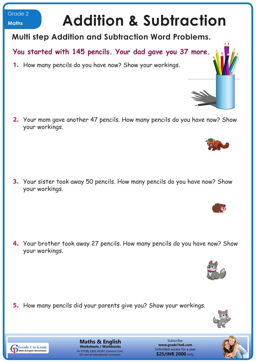 Bringing high quality, engaging and useful
⭐️6000 + Math and English worksheets
⭐️Download Topic wise for Grade 1 to 6
⭐️PYP (IB), MYP1, Common core, UK, CBSE syllabus
⭐️Subscribe grade1to6.com for $25/ Rs 2000 a year
#mathworksheets #maths #edutwitter #schoolprincipal