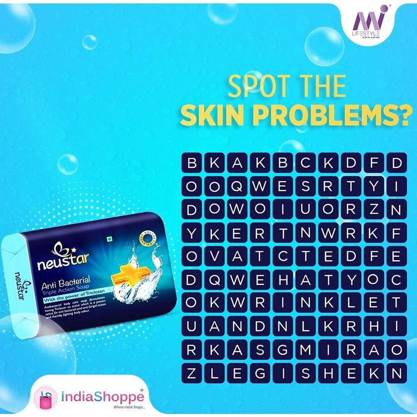 IndiaShoppe's tweet photo. It’s quiz time! Can you identify 3 skin issues in here?
Pamper your skin & opt for the best bathing solutions with Neustar Anti Bacterial Triple Action Soap.
#quiztime #timestartsnow #neustar #soapbar #indiashoppe https://t.co/YDKIpHKZzQ