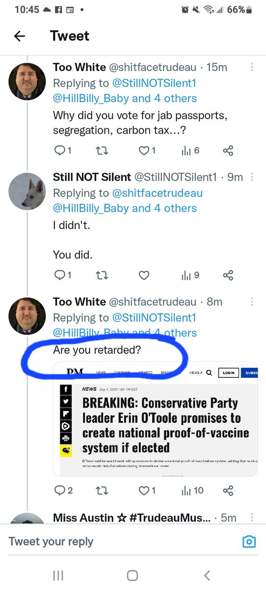 Watch out for this account, Patriots. They're seriously unhinged. If you engage they will just keep repeating themselves and babbling liberal nonsense, and call you retarded. #CPC #Conservative #conservatives #NeverVotePPC #PierreforPM #Poilievre4PM #PierrePoilievre