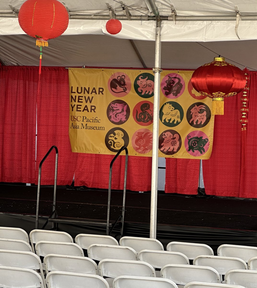 DavidRheinheim's tweet photo. When I took this photo in Pasadena, this stage should have been full of dancers, and the seats full of people celebrating and welcoming the Year of the Rabbit. Instead… Thanks @lacountysheriff. Guns everywhere and easy to get? No thanks. https://t.co/2rZzdPRBIc