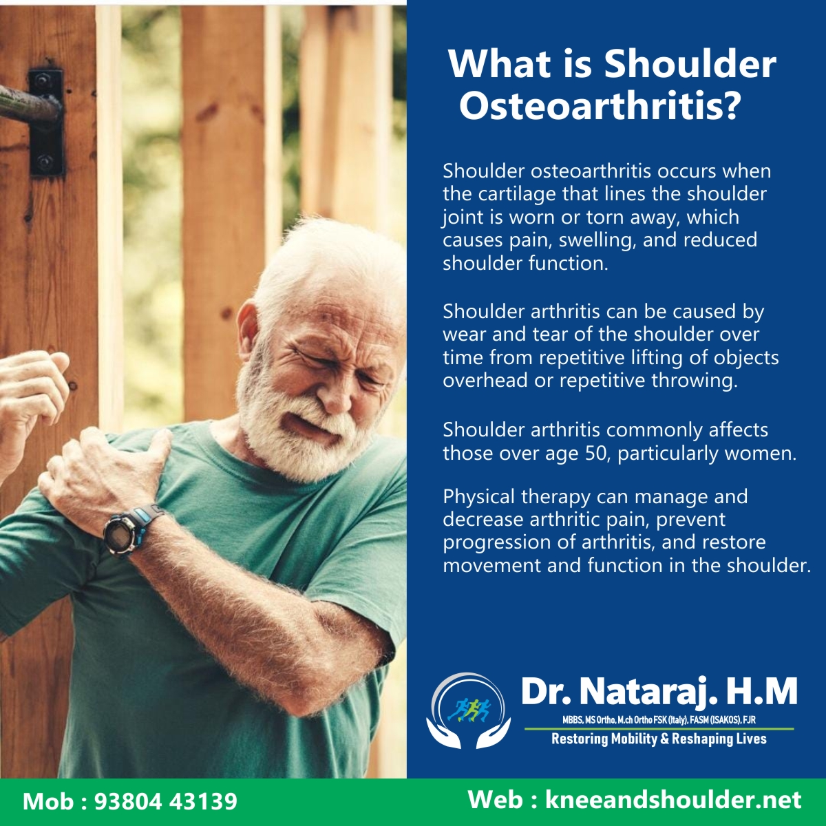 What is shoulder osteoarthritis?

Shoulder osteoarthritis occurs when the cartilage that lines the shoulder joint is worn or torn away, which causes pain, swelling, and reduced shoulder function.

#osteoarthritis #shoulder #swelling #pain #shoulderarthritis