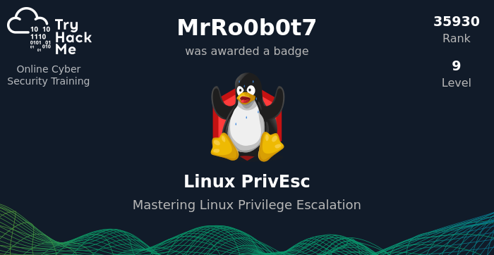 DarkarmyMRRobo1's tweet image. Linux PrivEsc Arena - I have just completed this room! Check it out:  tryhackme.com/room/linuxpriv… #tryhackme #security #linux #privesc #linuxprivescarena via @realtryhackme