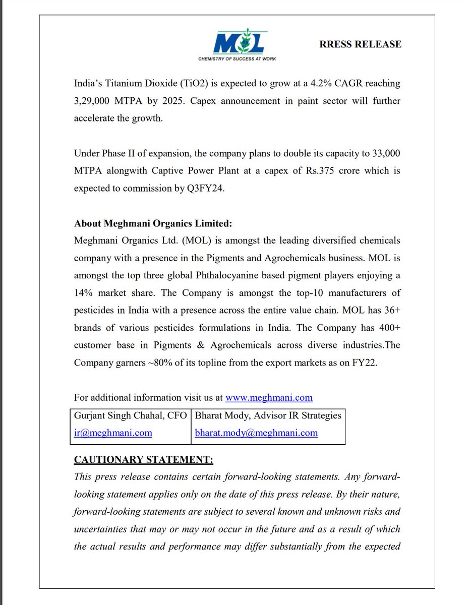 niveyshak's tweet image. #Meghmani Organics commissions Titanium Dioxide (TiO2) plant