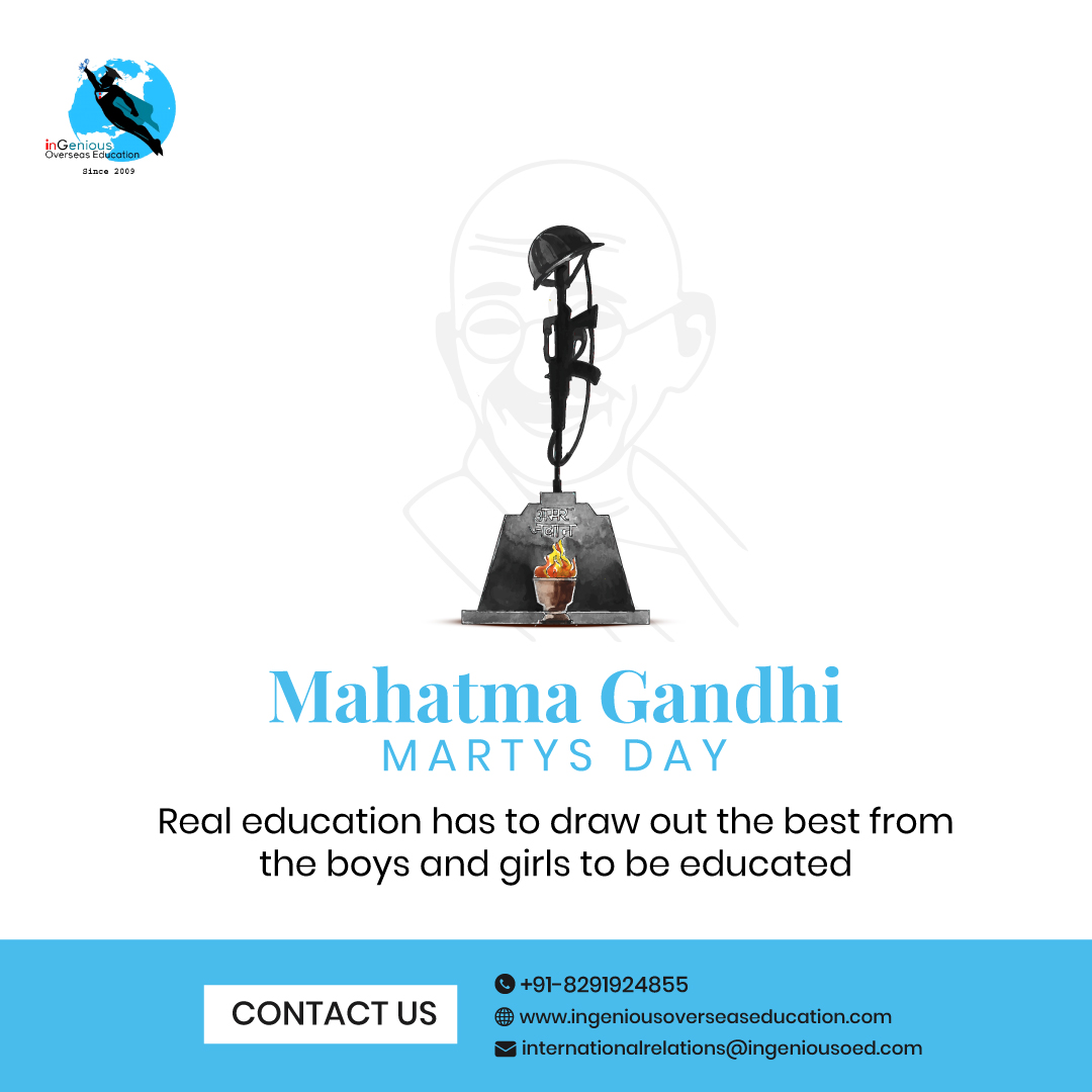 Remembering Mahatma Gandhi on his death anniversary.
#MartyrsDay #MahatmaGandhi #DeathAnniversary #careercounselling  #overseaseducation #studyabroad2023 #InternationalEducation #highereducation #studyabroaduk #StudyinUK #studyinusa #studyincanada #visa #internationalstudents