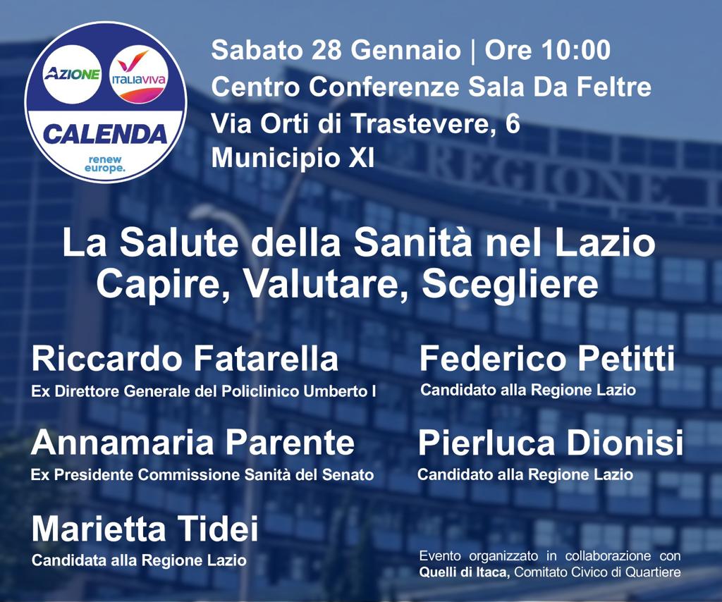 Roma11inAzione's tweet photo. La Salute della Sanità nel Lazio, Capire, Valutare, Scegliere.
Incontro organizzato con la collaborazione Quelli di Itaca comitato civico di quartiere. Vi aspettiamo SABATO 28 GENNAIO ORE 10.00 al Centro conferenze in via degli Orti di Trastevere,6.
#MUNICIPIOXI @Roma_in_Azione https://t.co/2Zsm8ICmKu