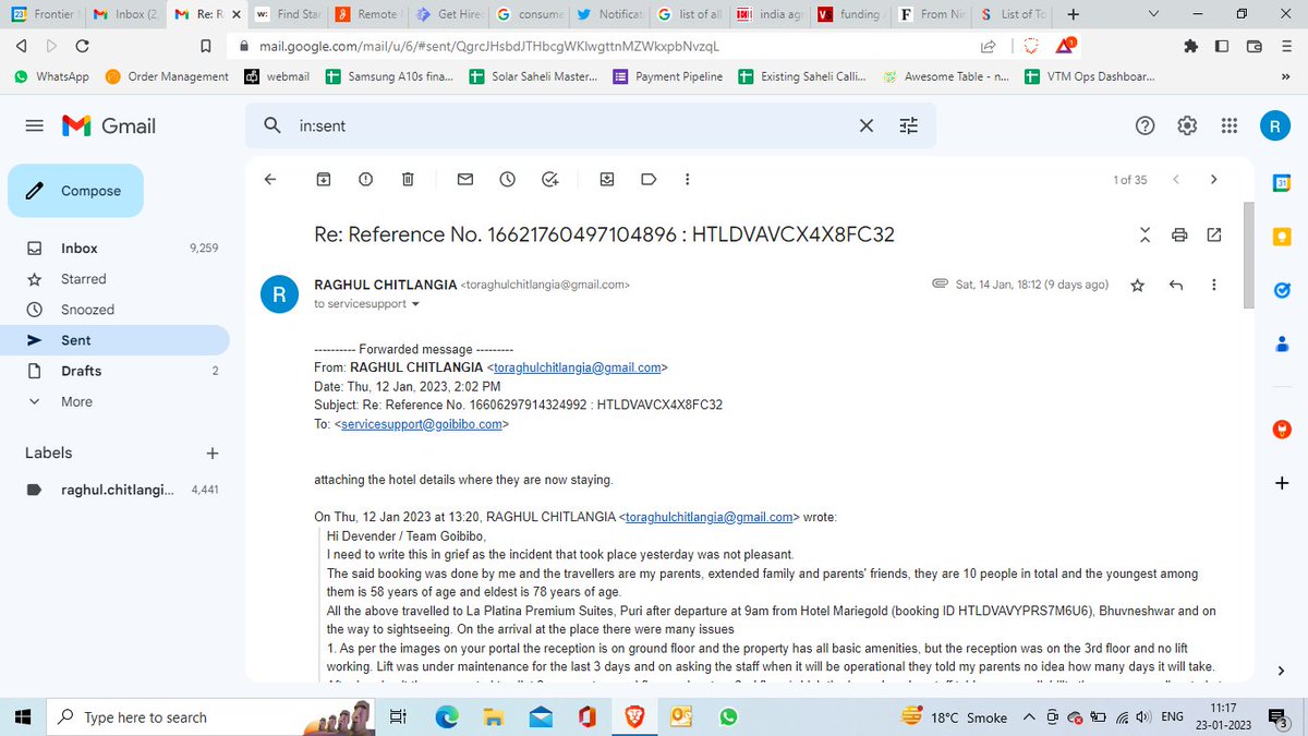 raghul12's tweet photo. @GoibiboSupport No Email received on 19 &amp; 22 Jan 2023, email received on 18 Jan (no reply needed) and another on 14 Jan 2023 (Reply enclosed). Attaching the invoice here too.
@jagograhakjago @GoibiboSupport https://t.co/lbwdQ3Ce3i